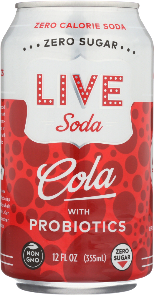 LIVE SODA: Zero Calorie Soda Cola with Probiotics 6-12oz, 72 oz - 0815298020414