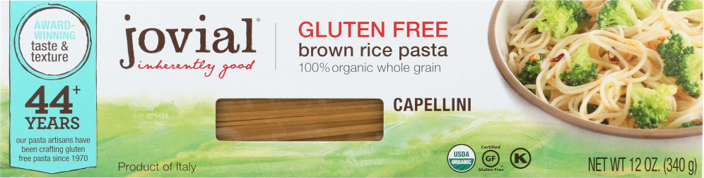 JOVIAL: Organic Brown Rice Pasta Gluten Free Capellini, 12 oz - 0815421011210