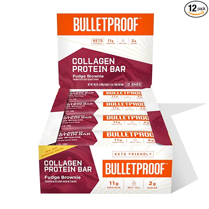  Bulletproof Fudge Brownie Collagen Protein Bars, Pack of 12, Keto-Friendly Snack with MCT Oil  - 815709020811