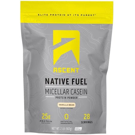 Ascent Native Fuel Casein Protein Powder - 25g Micellar Casein with Zero Artificial Ingredients, Soy & Gluten-Free, No Added Sugar, 4.9g BCAA, 2.2g Leucine - Vanilla Bean, 2 Pounds (B01NCZACGE) - 815863020115