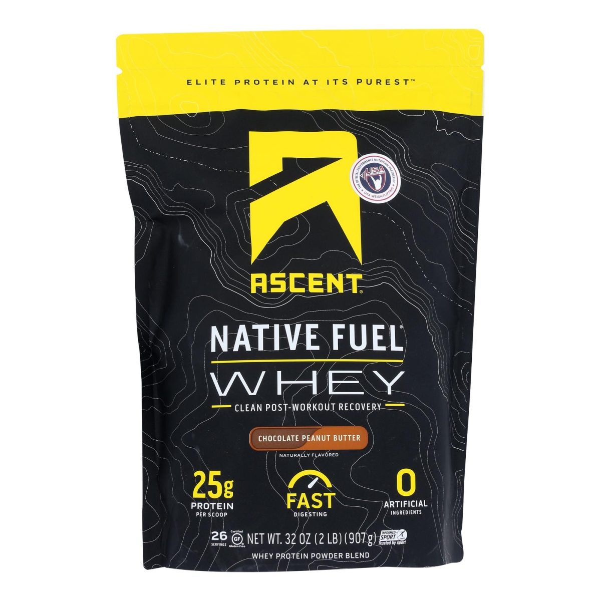Ascent Native Fuel Whey Protein Powder - Post Workout Whey Protein Isolate, Zero Artificial Ingredients, Soy & Gluten Free, 5.7g BCAA, 2.7g Leucine, Essential Amino Acids, Chocolate Peanut Butter 2 lb (B07M6LWRPV) - 815863020436