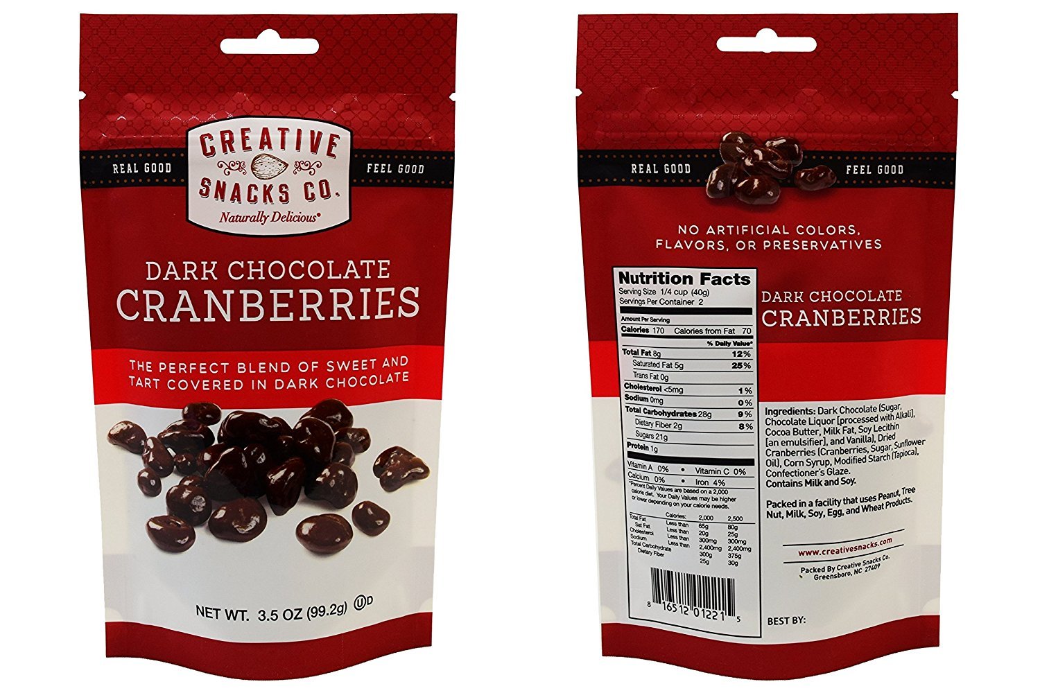 Creative Snacks Co., Dark Chocolate Cranberries - 816512012215