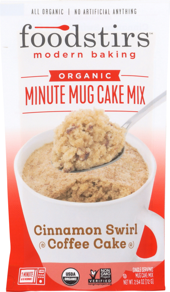 FOODSTIRS: Organic Minute Mug Cake Mix Cinnamon Swirl Coffee Cake, 2.54 oz - 0816524020949