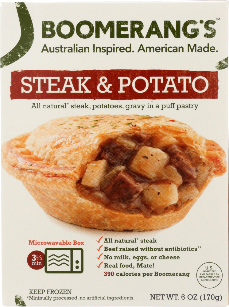 BOOMERANGS: Steak and Potato Pie, 6 oz - 0816546010461