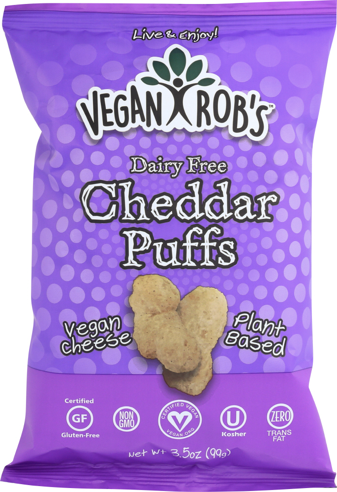 Vegan Rob's Dairy Free Puffs - Cheddar - Case Of 12 - 3.5 Oz - 816678020154