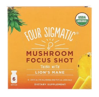 Adaptogen Focus Shot by Four Sigmatic | Lions Mane Mushroom Supplement | Focus Supplement for Adults | 50mg Caffeine | 6 Count Organic Vitamin C Supplement Shot (B07MD3FXSF) - 816897021031