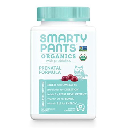Daily Organic Gummy Prenatal Multivitamin: Probiotic, Vitamin C, D3 & Zinc for Immunity, Biotin, Omega 3, Selenium, Methyl B12 for Energy by SmartyPants (120 Ct, 30 day'supply)Packaging May Vary - 817053022817