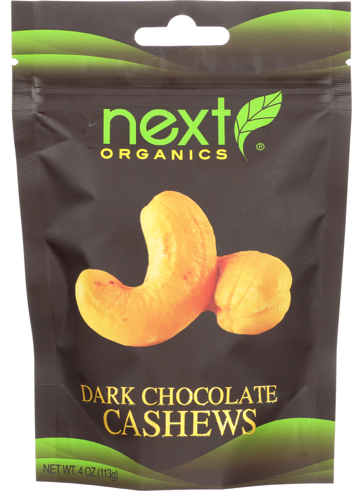 NEXT ORGANICS: Chocolate Covered Cashew Dark Organic, 4 oz - 0817582163005