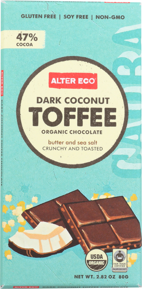 Organic Chocolate Toasty Buttery Crunch Dark Salted Coconut Toffee, Coconut Toffee - 817670010129
