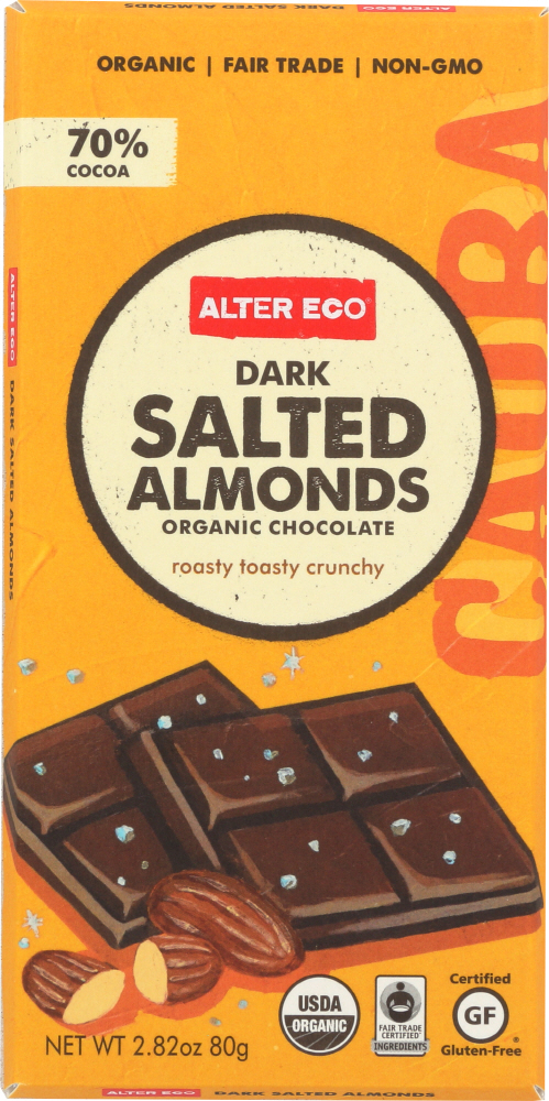 ALTER ECO: Chocolate Bar Dark Salted Almond Organic, 2.82 oz - 0817670011065