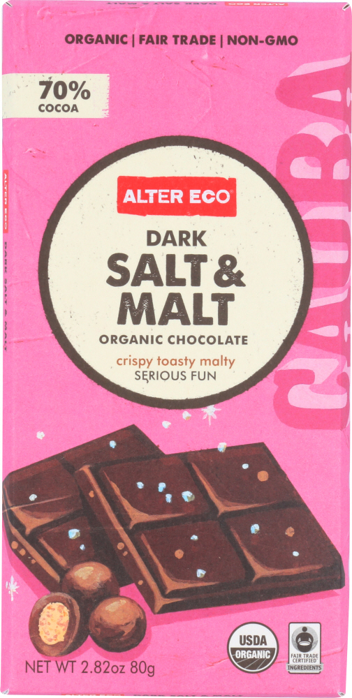 Deep Dark Salt & Malt Organic Chocolate, Deep Dark Salt & Malt - sliced