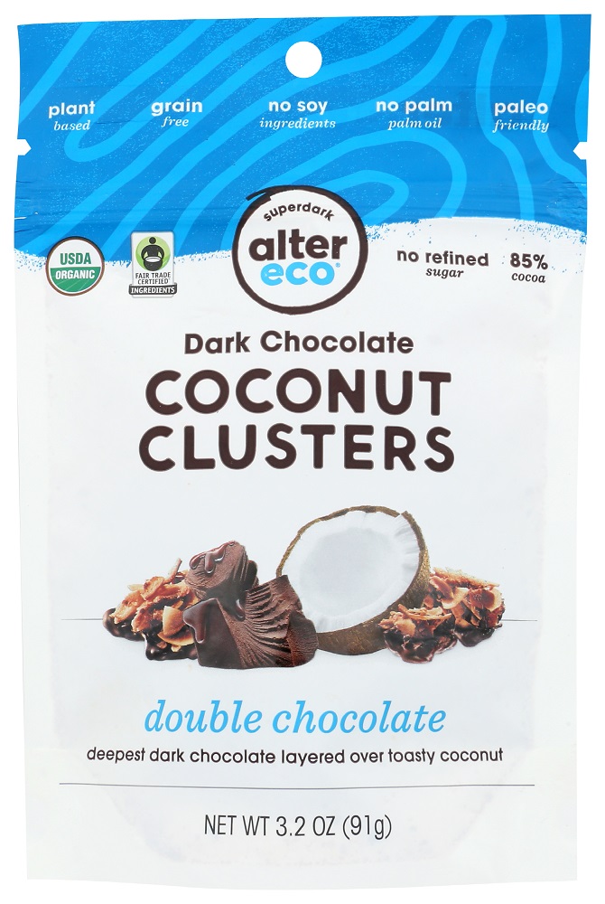 ALTER ECO: Dark Chocolate Coconut Clusters Double Chocolate, 3.20 oz - 0817670011676