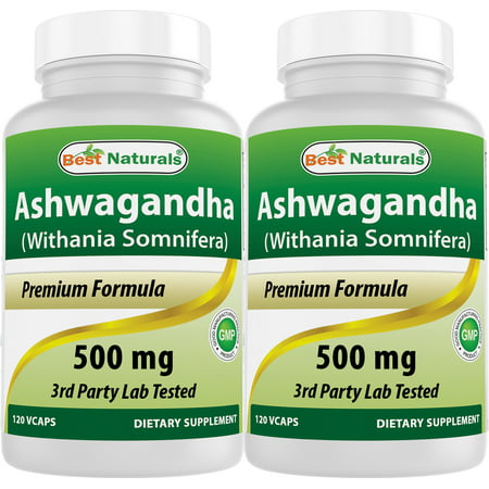 2 Pack Best Naturals Ashwagandha 500 mg 120 Vegetarian Capsules | Relaxing Stress and Mood | (Total 240 Capsules) - 817716017488