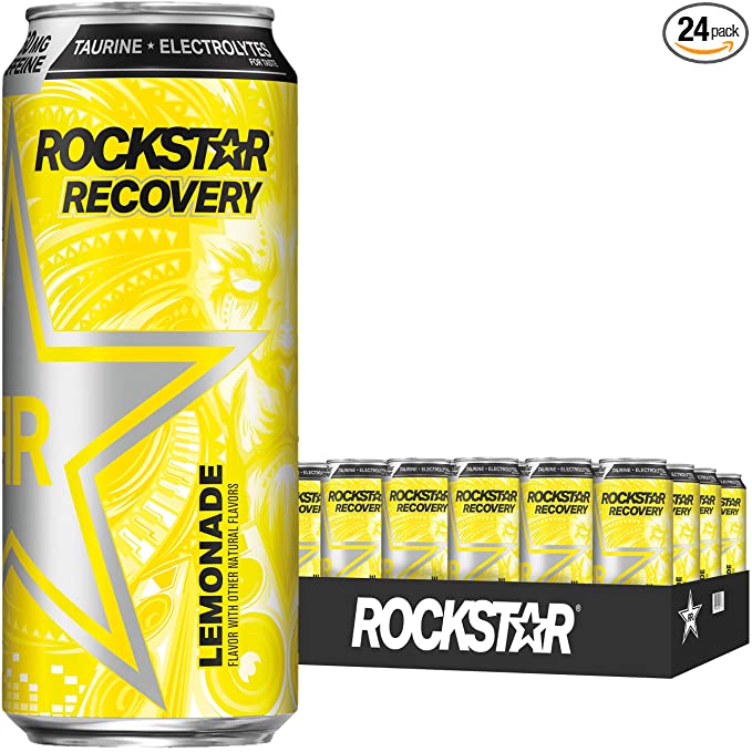 Rockstar Recovery Lemonade Energy Drink, Caffeine and Electrolytes, 16oz (24 Pack) (Packaging May Vary) - 818094002097