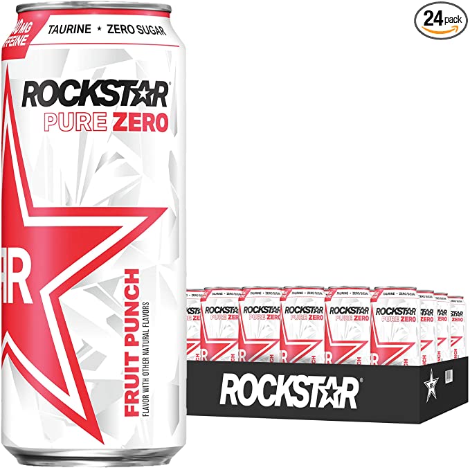 Rockstar Pure Zero Energy Drink, 0 sugar 0 calories, with Caffeine and Taurine, 16oz (Packaging May Vary), Punched, 384 Fl Oz (Pack of 24) - 818094003094