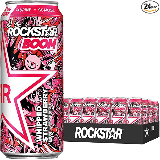  Rockstar Boom Energy Drink, Whipped Strawberry, with Caffeine and Taurine, 16oz Cans (24 Pack) (Packaging May Vary)  - 818094004190