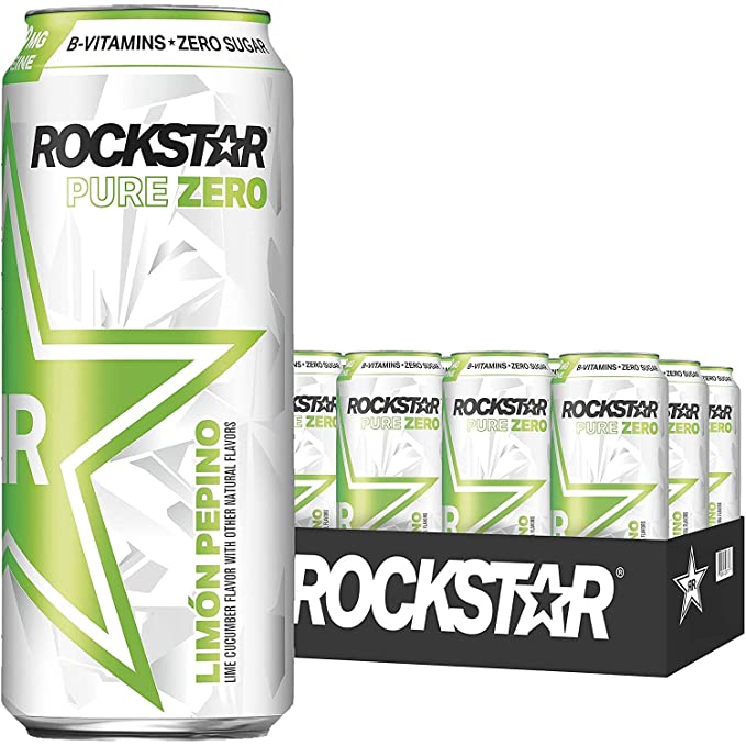  Rockstar Energy Drink Pure Zero Limon Pepino, Packaging May Vary, 16 Oz, Pack of 12  - 818094004961
