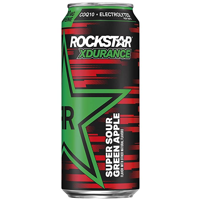  Rockstar Energy Drink, Xdurance 300mg Caffeine, Super Sours Green Apple, 16 Fl Oz Can  - 818094005937