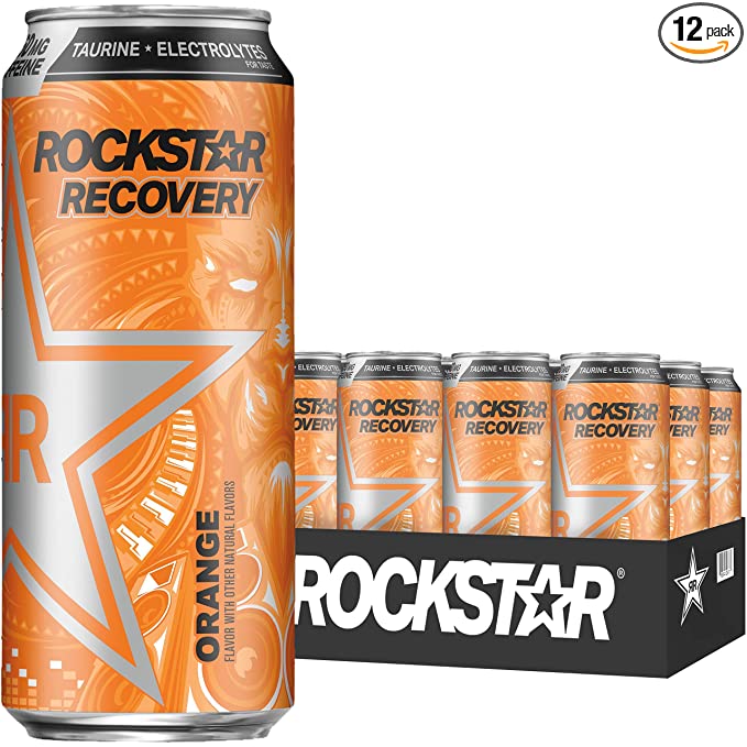  Rockstar Energy Drink with Caffeine Taurine and Electrolytes, Recovery Orange, 16oz (12 Pack)  - 818094006613