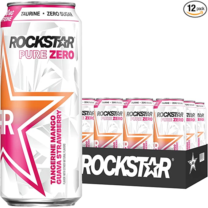  Rockstar Pure Zero Energy Drink,Tangerine Mango Guava Strawberry, 0 Sugar, with Caffeine and Taurine, 16oz Cans (12 Pack) (Packaging May Vary)  - 818094006651