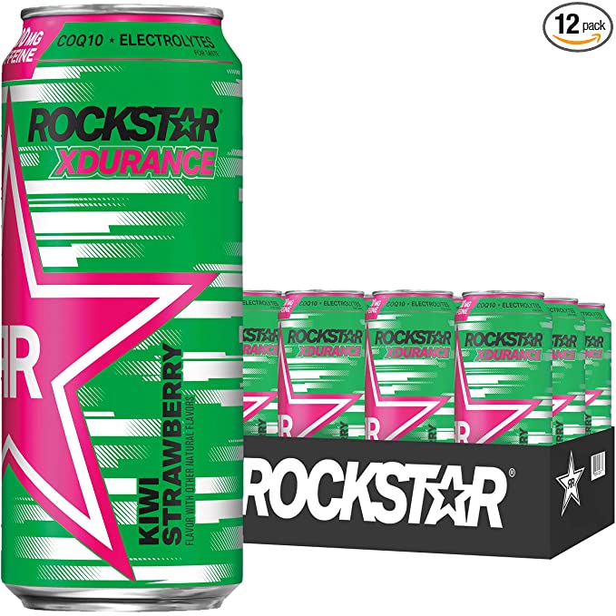  Rockstar Energy Drink with COQ10 and Electrolytes, 300mg Xdurance Kiwi Strawberry, 16oz Cans (12 Pack) (Packaging May Vary)  - 818094006750