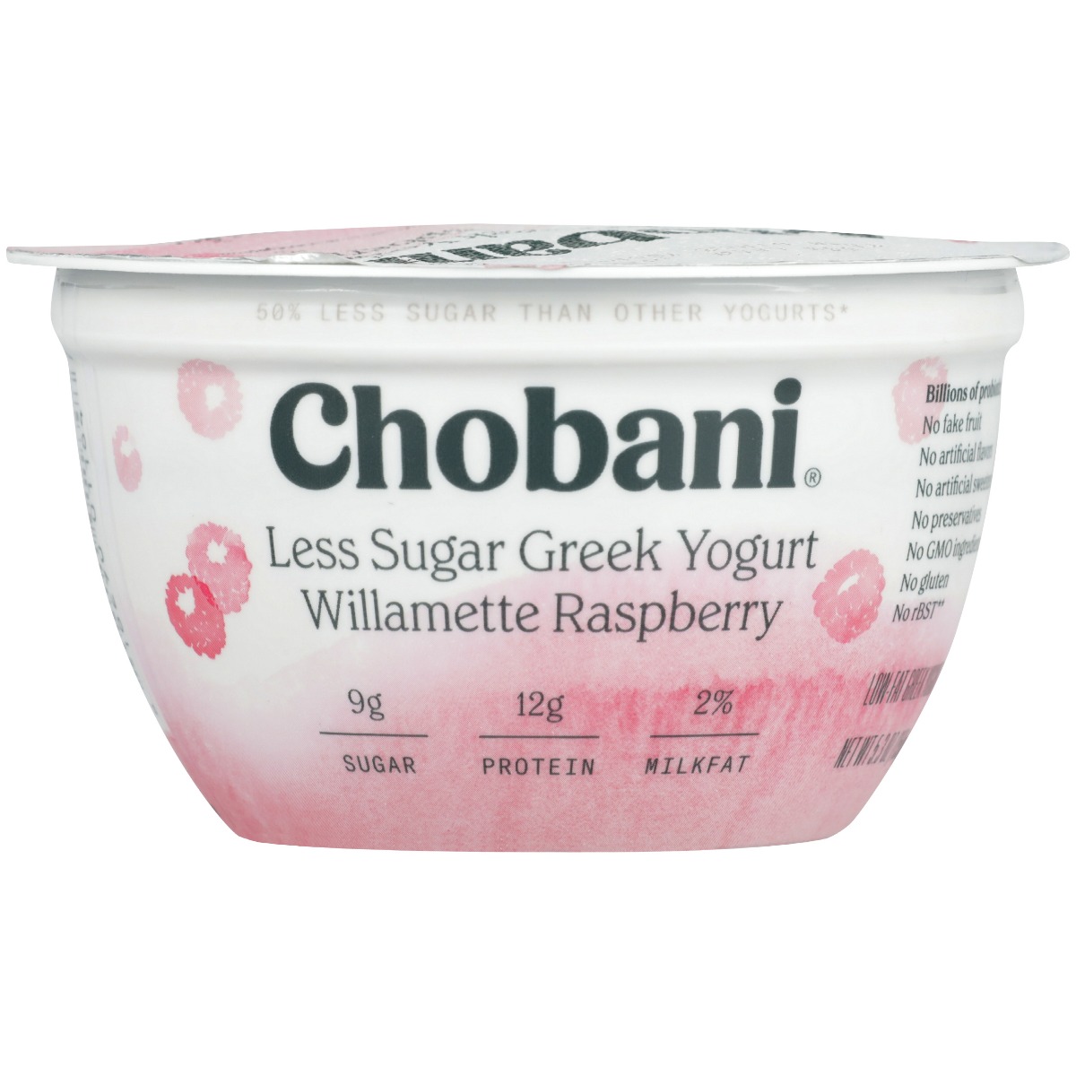 CHOBANI: Less Sugar Greek Yogurt Willamette Raspberry, 5.30 oz - 0818290011848