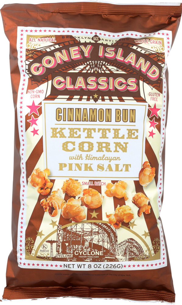 CONEY ISLAND CLASSICS KETTLE CORN: Cinnamon Bun Kettle Corn, 8 oz - 0818306017666