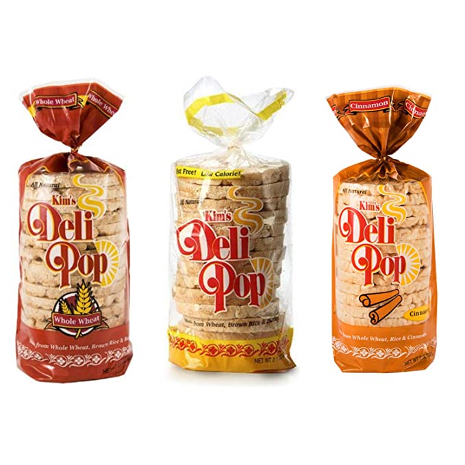  Kim’s Deli Pop Rice Cakes | Original, Whole Wheat, Cinnamon | Keto, Paleo, Multigrain, Natural, Vegan | Sugar Free Korean Snack | Low Calorie, Low Fat | Variety 3 Pack |  - 818408012880