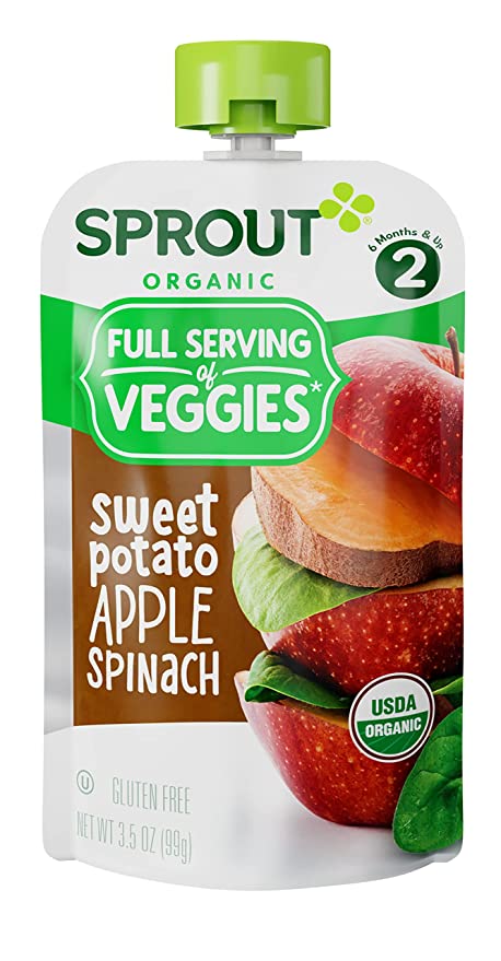  Sprout Organic Baby Food, Stage 2 Pouches, Sweet Potato Apple and Spinach, 3.5 Oz Purees  - 818512011762