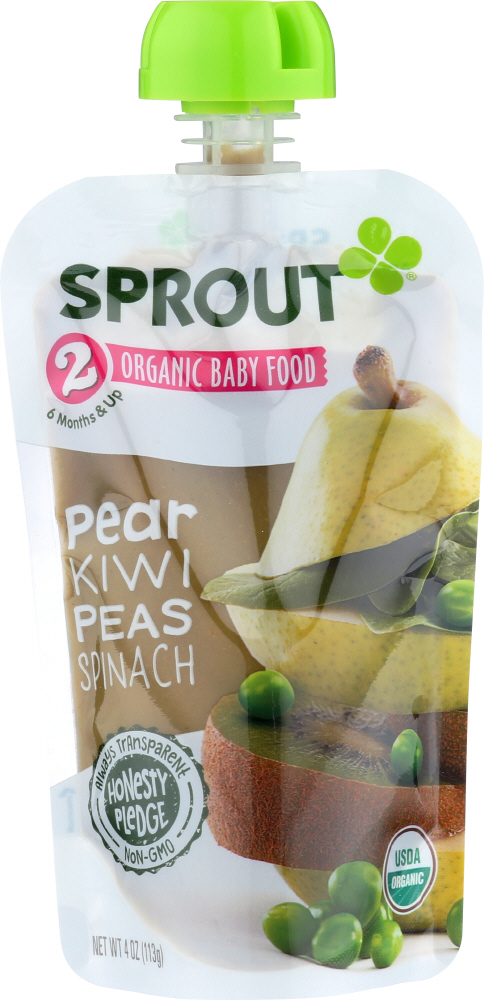 SPROUT: Organic Baby Food Pear Kiwi Peas And Spinach Stage 2, 4 oz - 0818512012035
