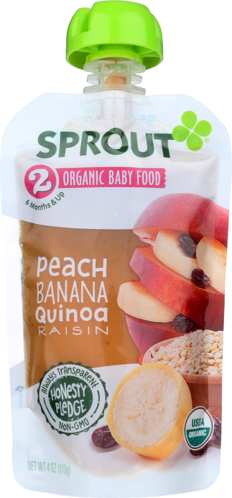 SPROUT: Organic Baby Food Peach Banana Quinoa Raisin Stage 2, 4 oz - 0818512012073