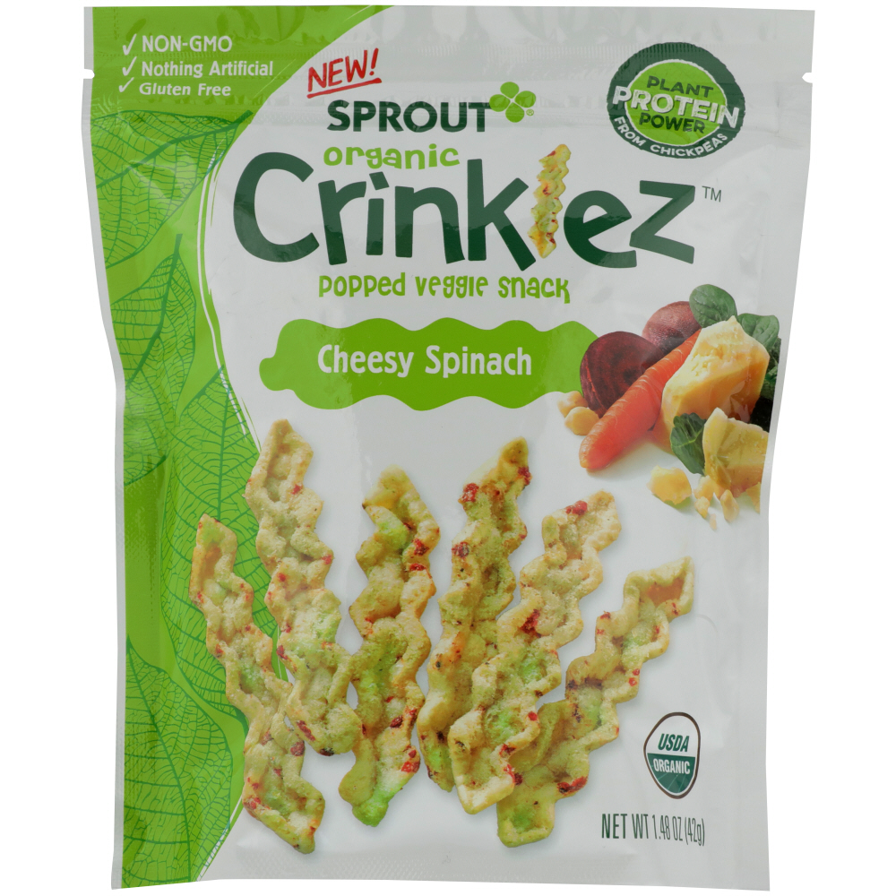 SPROUT: Organic Crinklez Popped Veggie Snack Cheesy Spinach, 1.5 oz - 0818512015241