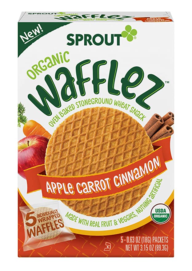  Sprout Organic Baby Food, Stage 4 Toddler Snacks, Apple Carrot Cinnamon Wafflez, Single Serve Waffles (5 Count)  - 818512015302