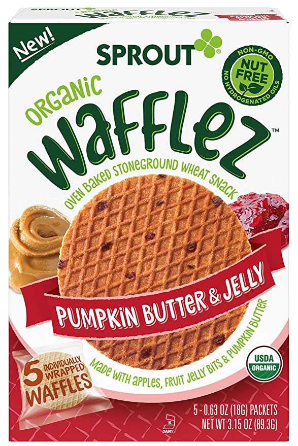  Sprout Organic Baby Food, Stage 4 Toddler Snacks, Pumpkin Butter & Jelly Wafflez, Single Serve Waffles, 0.63 Ounce (Pack of 5)  - 818512015357