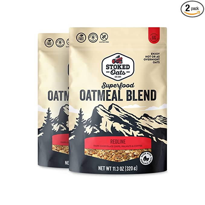 Stoked Oats - Red Line (2 Pack) High Protein, Low Sugar Breakfast - Gluten Free, High Fiber, Non GMO Oatmeal - Perfect for overnight oats (17.6oz per bag) - 818541005008