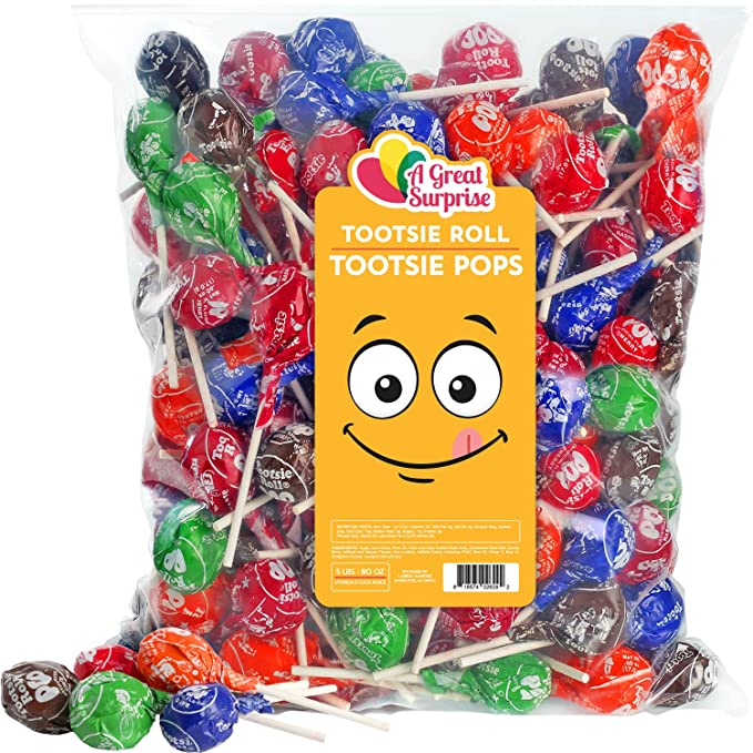  Tootsie Pops - 5 Pounds - Large Tootsie Roll Pops - Assorted Flavored Lollipops - Bulk Candy, Party Bag Family Size  - 818574026292