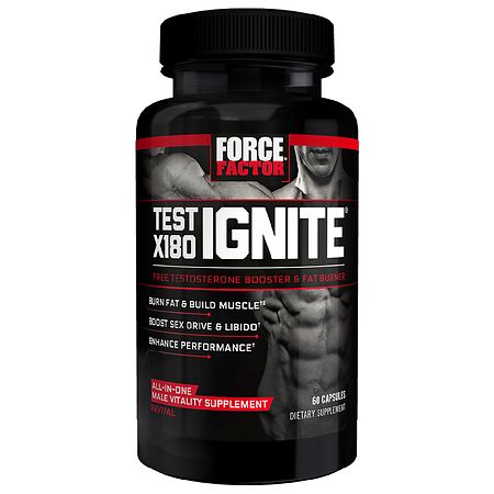 Test X180 Ignite Total Testosterone Booster for Men with Fenugreek Seed and Green Tea Extract to Increase Libido, Burn Fat, Build Lean Muscle, and Improve Performance, Force Factor, 60 Capsules - 818594013296