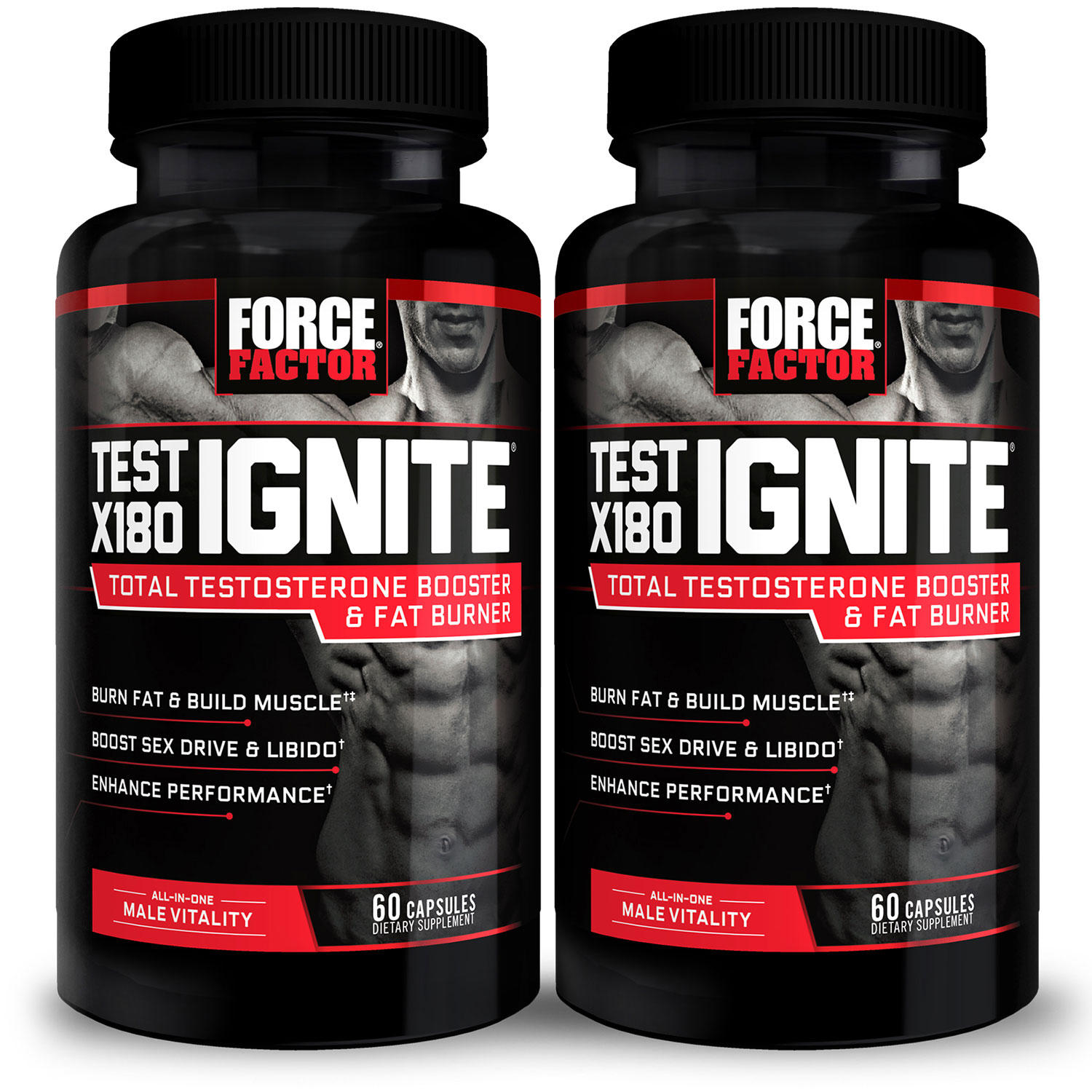 Force Factor Test X180 Ignite Total Testosterone Booster for Men with Fenugreek Seed and Green Tea Extract to Build Lean Muscle Boost Energy and Improve Athletic Performance Capsules, Black, 120 Count (B08MRWXZ69) - 818594015122