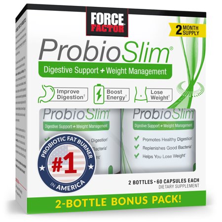 ProbioSlim Probiotic and Weight Loss Supplement for Women and Men with Probiotics, Burn Fat, Lose Weight, Reduce Gas, Bloating, Constipation, and Support Digestive Health, Force Factor, 120 Capsules - 818594015986