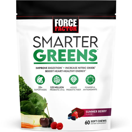 Force Factor Smarter Greens Soft Chews Greens Superfoods Supplement Summer Berry 60 Soft Chews - 818594017133