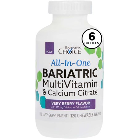 Bariatric Choice All-in-One Bariatric MultiVitamin, Post Bariatric Surgery Chewable Vitamin Supplements with 375 mg Calcium Citrate, Very Berry (120 ct), 6 Bottle Value Pack - 818609017097