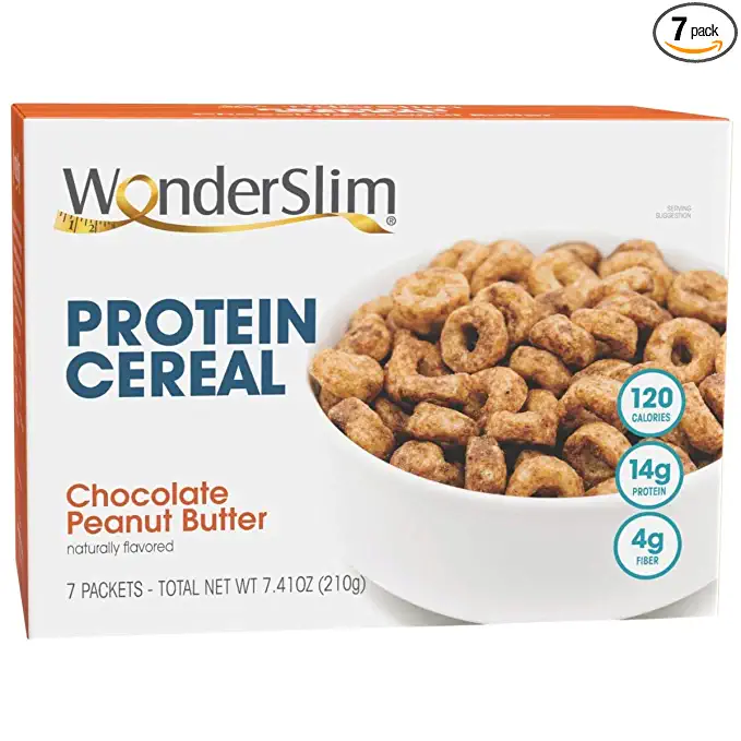 WonderSlim Protein Cereal, Chocolate Peanut Butter - 120 Calories, 14g Protein, 4g Fiber (7ct) - 818609018988