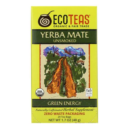 Ecoteas Organic Yerba Mate Unsmoked Green Energy Tea Bags - Case Of 6 - 24 Bags - 0819162004555