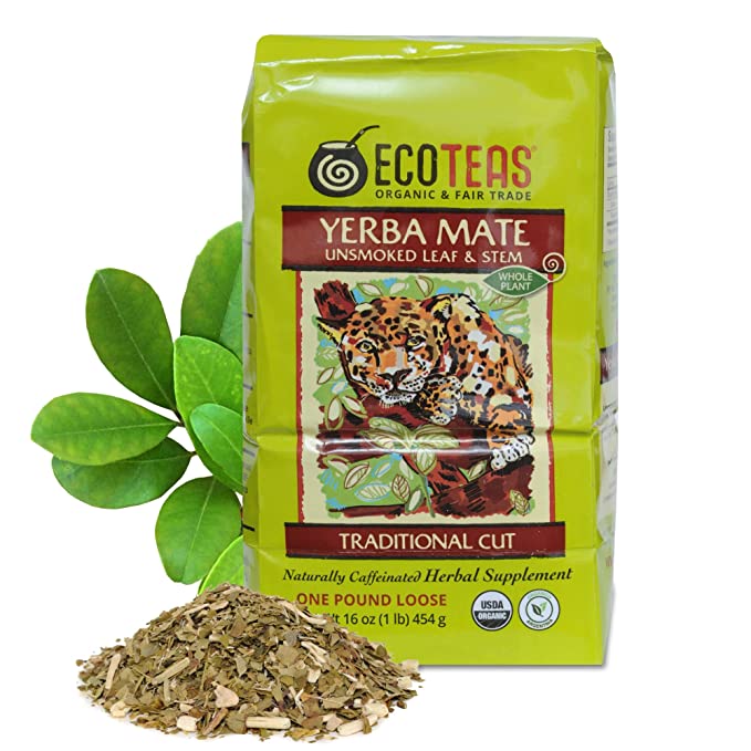  ECOTEAS - Organic Yerba Mate Loose Tea Traditional Cut - 1 Lb - Detox Tea -Yerba Mate Tea - Hi Caf Tea - Yerba Mate Energy Burst - Ecoteas Yerba Mate  - 819162005019