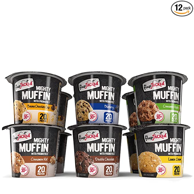 FlapJacked Mighty Muffins, Power Breakfast Variety, 12 Pack | 20g Protein + Probiotics - 819185020457