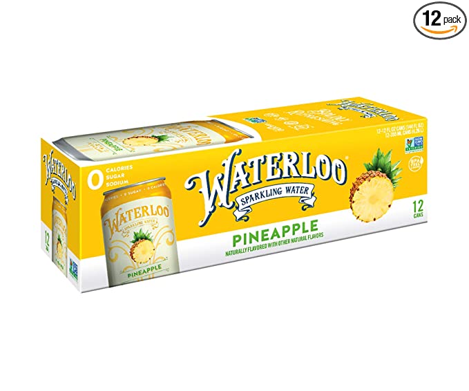  Waterloo Sparkling Water, Pineapple Naturally Flavored, 12 Fl Oz Cans, Pack of 12 | Zero Calories | Zero Sugar or Artificial Sweeteners | Zero Sodium  - 819215020945