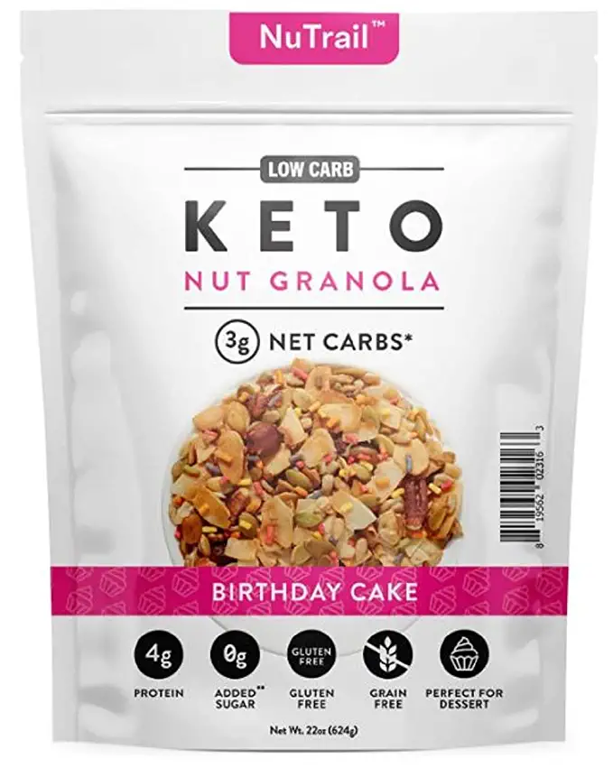  NuTrail Family Size (22 oz.) Keto Birthday Cake Nut Granola Healthy Breakfast Low Carb Cereal Snacks & Food | Only 3g Net Carbs | No Added Sugar | Grain Free | Gluten Free - 819562023163