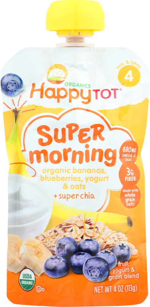 HAPPY BABY: Super Morning Meals Bananas, Blueberries, Yogurt & Oats 4 oz - 0819573010664