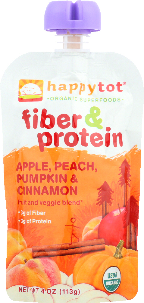 HAPPY BABY: Fiber & Protein Pears, Apples, Peaches, Pumpkin & Cinnamon 4 oz - 0819573011722