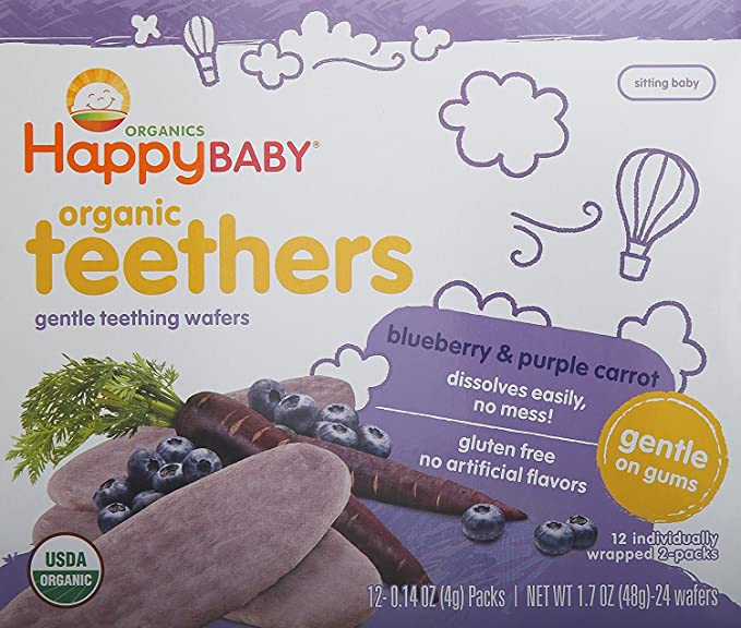  Happy Family Baby Gentle Teethers Organic Teething Wafers , 0.14 Ounce Packets (Box of 12) Soothing Rice Cookies for Teething Babies Dissolves Easily Gluten Free No Artificial Flavor  - 819573011746